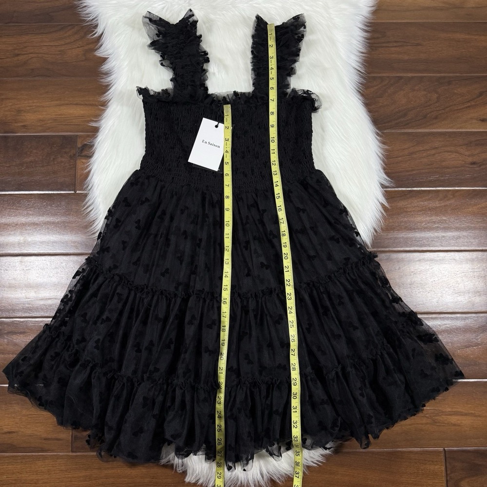 En Saison Women's Size Medium‎ Black Embroidered Bows Casey Flutter Mini Dress - Picture 4 of 12